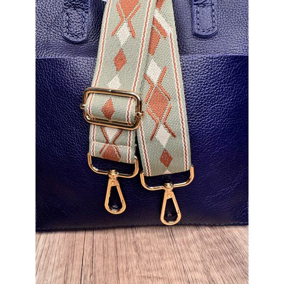 Wide Crossbody Strap Guitar Strap Argyle Green Tan Boho Bag Strap FAST SHIP - Picture 2 of 5